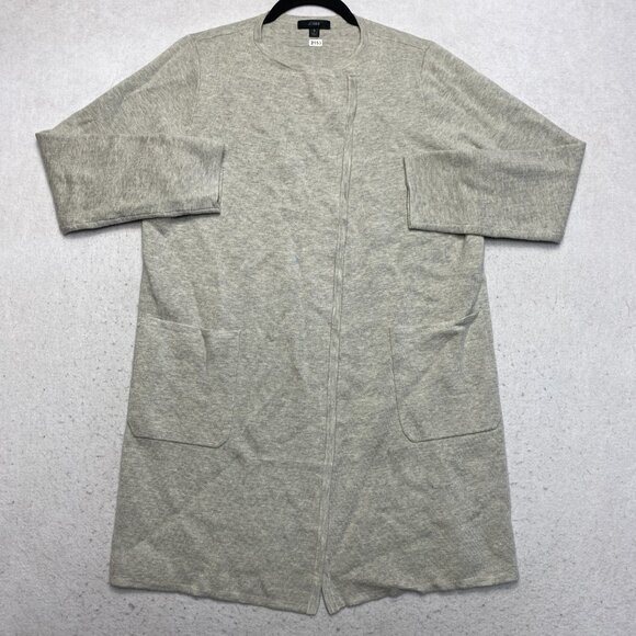 J. Crew Open Cardigan Womens S Gray Long Sleeve Knit Tuni Patch Pockets - Picture 2 of 11